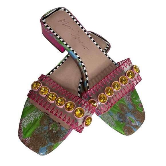 BETSEY JOHNSON Nelly Slide Sandal Large Rhinestones Size 8 Multi Pastel Colors - Picture 2 of 9